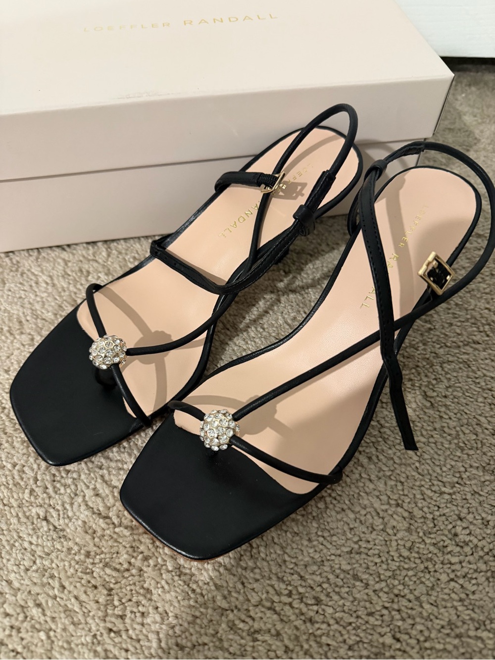 Loeffler Randall Black Crystal-Embellished Strappy Slingback Heels